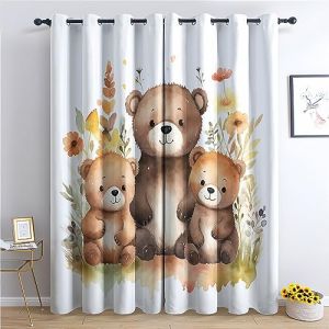 Rideau Occultant Enfants Garçons Filles, Rideau Isolant Thermique pour Salon Chambre, Rideaux Motif Ours, Rideau Opaque à Oeillets, Lot de 2 Rideaux et Draperies Intérieur 140x200cm LxH (yongruifangzhi, neuf)