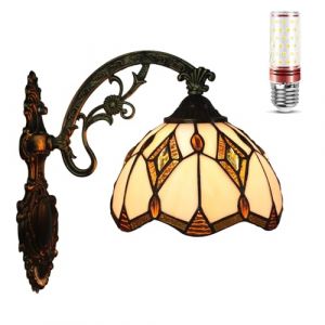 Applique Murale Int&eacute;rieure, Vintage Vitrail Lampe D&eacute;corative, 8 pouces Lampe de Chevet Murale, Pour Chambre Salon Bureau Restaurants H&ocirc;tels Couloirs Lofts, avec une Ampoule E27,Baroque b (Uziqueif home decoration, neuf)
