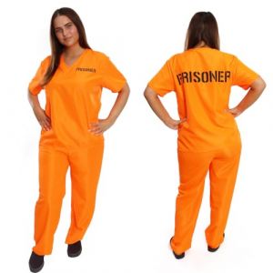 Costume de prisonnier orange pour femme – XXL – Haut et pantalon orange avec texte « Prisonnier » – Déguisement de flics et voleurs (ILFD GROUP LTD, neuf)