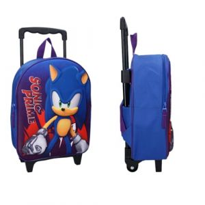 mybagstory - Sac &agrave; dos 3D &agrave; roulettes Sonic bleu pour enfant garcon - Trolley - Enfant - Ecole - Maternelle - Garderie - Gar&ccedil;on - Taille 32 cm - Bretelles r&eacute;glables &ndash; Roulettes &ndash; Id&eacute;e Cadeau (Mon jouet pr&eacute;f&eacute;r&eacute;, neuf)