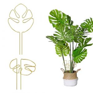 LUMOOM Alocasia Monstera Lot de 2 tuteurs en aluminium pour plantes d'int&eacute;rieur avec design en feuilles Id&eacute;al pour la croissance des plantes d'ext&eacute;rieur et des supports de tronc (dor&eacute;) (INTERNAVIGARE S.R.L., neuf)