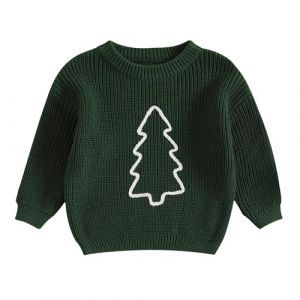 Caziffer Pull Noël Bébé Garçon Fille Pull de Noël Chaud Déguisement Noël Tricoté Pull Bbébé Col Rond Vêtement de Noël pour Bébé 6 Mois-3 Ans (Vert, 18-24 Mois) (baixia, neuf)