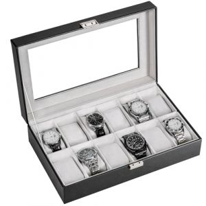 ProCase Boite &agrave; Montre Antichoc, Coffret Montre Homme avec 12 Emplacements Coussins Montre, Rangement Montre avec Couvercle en Verre, pour Passionn&eacute; d&rsquo;Horlogerie -Noir (ChangBo Store, neuf)