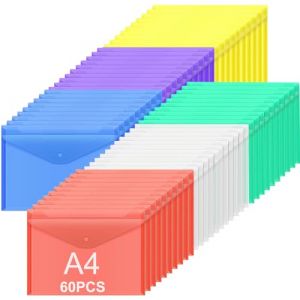 ASelected Lot de 60 Pochette Plastique A4, 6 Couleurs Transparente Pochette avec Rabat, Pochettes à Bouton Pression A4 Porte Document - 325×235 MM (ASelected, neuf)
