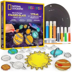 NATIONAL GEOGRAPHIC Kit Artistique pour Enfants &ndash; Syst&egrave;me Solaire Effet Vitrail avec Plan&egrave;tes Lumineuses, D&eacute;coration &agrave; Suspendre ou Attrape-soleil pour Fen&ecirc;tre, Activit&eacute; Manuelle Espace (National Geographic Science Toys, neuf)