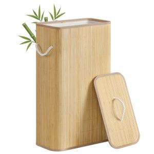 SONGMICS Panier &agrave; Linge avec Couvercle, 60 L, Corbeille &agrave; Linge Sale en Bambou, Rectangulaire, avec Poign&eacute;es, Pliable, Sac Amovible Lavable en Machine, Couleur Naturelle LCB076YZ01 (SONGMICS HOME FR, neuf)