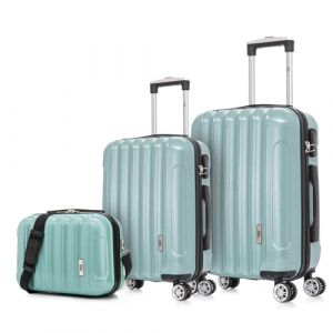 Set de 3 valises de Voyage Cabine 55x39x21cm (45L), Moyenne 65cm, Trousse de Toilette, Valise Rigide Polycarbonate -Menthe (Akofon Official Store, neuf)