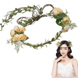 Femmes Fleur Bandeau avec Ruban Couronne Florale Bandeau de Mariage Couronne de Mariée Fleur Couronne Floral Coiffure Bandeaux Réglable Couronne De Cheveux Guirlande Accessoires de Cheveux (Haptre, neuf)