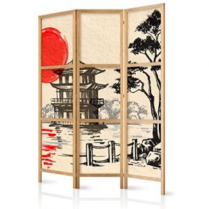 murando - Paravent Int&eacute;rieur Japonais 135x172 cm - S&eacute;parateur de Pi&egrave;ce en Bois Naturel et Toile Imprim&eacute;e - Cloison de S&eacute;paration pour Chambre - Paravent Oriental Portable et Pliable p-B-0026-z-b (murando, neuf)