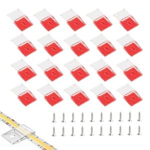 JRILUO Clips de Fixation pour Bande Lumineuse Ruban LED, 20 Transparents, Auto-Adhésifs, Avec Vis, Raccord Support de Bande LED, Supports de Fixation pour Bandes LED de 10 mm Large (XiaoXiangJueXin, neuf)