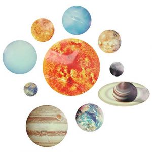 Garsent Autocollants Lumineux,10 Planètes Autocollants Muraux Stickers, Creatiees Amovible Brillent Sticker Mural Géant Planètes du Système Solaire Fluorescen (cigemay, neuf)