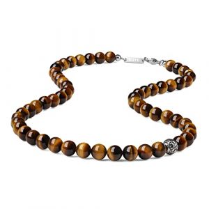 GAVU Collier Perle Marron Homme, Collier Œil de Tigre Homme, Collier Fleur de Lis, 50cm (GAVU, neuf)