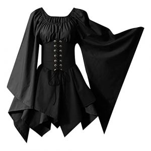 VDDTAGAM Cape Medievale Femme Robe Medievale Fille Robe Princesse Femme Deguisement Halloween Femme Grande Taille Robe Pirate Robe Longue Halloween Femme Deguisement Viking Femme Degui(Black,XL) (VDDTAGAM, neuf)