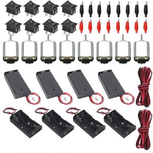 GTIWUNG Kit de Apprentissage Électrique, 8x DC Moteurs, Electrique Rectangulaire 1.5-6V 15000RPM, 8x Support de Batterie AA, 8xInterrupteur à Bascule, 16x Pince Crocodile,2x 1 Mètre 0,5 Câble Carré (GTIWUNG-FR, neuf)