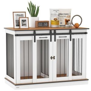 PawHut Cage pour chien - Meuble avec option deux pièces - 2 portes - Cage moderne en métal pour la maison et l'intérieur - Niche pour chiens de grande taille jusqu'à 30 kg - 120 x 60 x 88,5 cm - Blanc (AOSOM-DE, neuf)