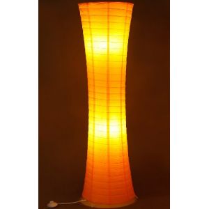 Trango Lampadaire LED en papier de riz au design moderne 1230L *AMSTERDAM* en lampe ronde en papier orange, 125 cm de haut avec 2 ampoules LED E14 comme lampe déco de salon, lampadaire, abat-jour (Trango-Brilon, neuf)