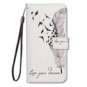 Guxira Coque Cuir pour Samsung Galaxy S20 FE 2022 / S20 FE 5G / 4G, Mignonne Design Motif Dessin Portefeuille Housse avec Case Silicone Antichoc, Étui à Rabat Protection, Plume Violette (Guxira, neuf)