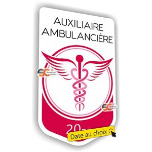 SC ® - Sticker/Autocollant - Caducée Auxiliaire Ambulancière - Date Personnalisable - Type de Pose Vitrophanie* (se Colle sur Le Pare-Brise à l'intérieur du véhicule) 2023-2024 (S-C, neuf)
