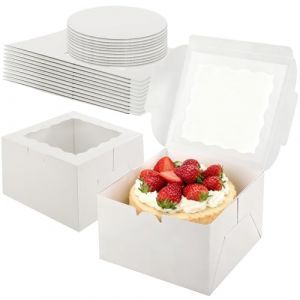 Otauoaea Lot de 10 Bo&icirc;tes &agrave; G&acirc;teau 20,5x20,5x12,8cm,Boite a Gateau Carton avec Couvercles,Blanc Boite Transport Gateau avec Fen&ecirc;tre et Plateau,Bo&icirc;tes G&acirc;teaux Boite Patisserie pour Anniversaire,F&ecirc;te (Versatile official, neuf)