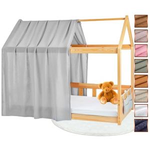 Lovely Hippo Toile de Lit Cabane 100% Coton - Ciel de Lit Cabane pour Lit Montessori 80x160, 90x200 cm - Tissu Oeko-Tex Gots (Gris + Pochette, 120 x 370 cm + Pochette de Rangement) (VRC Products France, neuf)