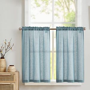 TOPICK Rideaux Csuisine Courts 65 x 60(LxH) cm Bleu, Rideaux Voilages Brise-Bise à Passe Tringle Translucides Idéal pour Chambre Porte Fenêtre Placard Lot de 2 (Audrey Home Fashion, neuf)