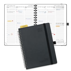 POPRUN Agenda 2025 2026 Semainier 22 x 16,5 cm D'Août 2025 à Déc 2026, Planner Vertical Scolaire 17 Mois avec Couverture Souple Spirale, Règle et signet, Papier 80g/m², Noir (Time Works Wonders, neuf)