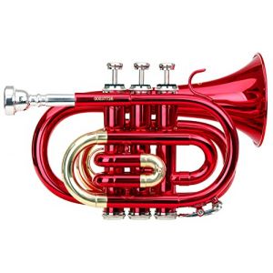Classic Cantabile Brass TT-400 Trompette de Poche en Sib (laiton, pavillon diamètre : 93 mm, perce : 11,8 mm, accord : Sib, incl. étui léger, embouchure, chiffon de nettoyage, gants) rouge (Maison de la musique Kirstein, neuf)