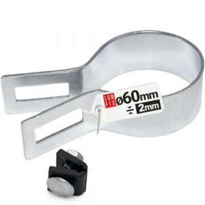 Collier de serrage poteau 60 mm, épaisseur 2mm, couleur galvanisé, collier de serrage métallique pour clôture rigide, accessoire fixation poteau, grillage rigide, panneau, entretoise (LUN FIX, neuf)