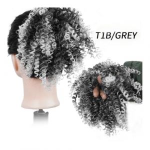 Chignon, Perruque noire en soie synth&eacute;tique avec queue de cheval boucl&eacute;e africaine et &eacute;l&eacute;gante, facile &agrave; coiffer(White gray) (hkuikui, neuf)