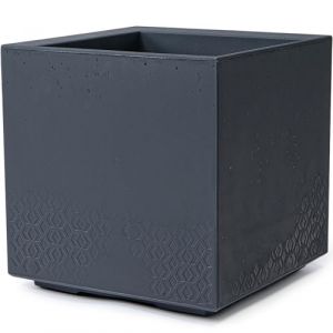 KONZEPT Grand pot de fleurs sur roulettes 40 x 40 x 40 cm, pour ext&eacute;rieur, carr&eacute;, anthracite aspect b&eacute;ton, en plastique, mobile, id&eacute;al pour le jardin, la terrasse et le balcon (KONZEPT GmbH, neuf)