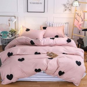 Freyamy Housse de Couette 240x260cm+2 Taie d'oreiller 65x65cm Coeur Imprimé Rose Noir Parure de lit 2 Personnes Adulte Motif du Cœur Sets de Housse Couette en Microfibre avec Fermeture Éclair (Mitchell'SZ, neuf)