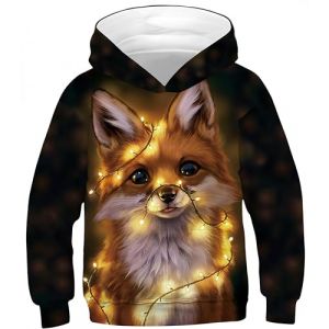 Ocean Plus Gar&ccedil;ons Hoodie Imprim&eacute; Animal Sweat &agrave; Capuche avec Impression Sweat &agrave; Capuche Enfants Sweatshirt Hooded Sweat (XS (Hauteur: 115-120cm), Petit Renard Lumineux) (Ocean Plus, neuf)