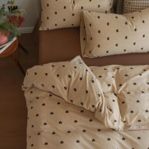 Freyamy Housse de Couette 200x200cm+2 Taie d'oreiller 65x65cm Coeur Rayures Marron Kaki Parure de lit 2 Personnes Adulte Motif du C&oelig;ur Sets de Housse Couette en Microfibre avec Fermeture &Eacute;clair (Mitchell'SZ, neuf)