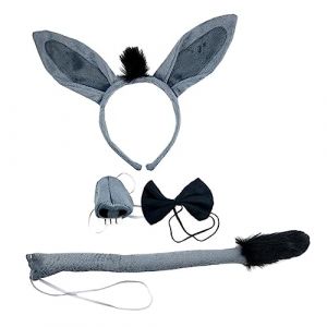 DECOMELODY 1ensemble Costume Cartoon Âne Avec Oreilles Queue Nez Et Nœud Accessoires De Déguisement Pour Fête Et Cosplay (FINNG, neuf)