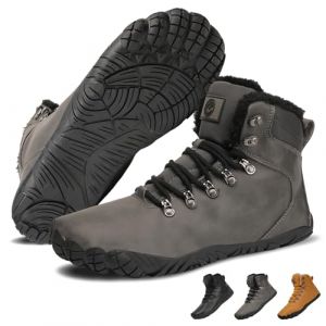 VEXITO Barefoot Bottes de Neige Homme Femme Cuir Imperm&eacute;able Chaussures d'hiver Chaude Antid&eacute;rapant Bottine Lacets Fourr&eacute;es L&eacute;g&egrave;res Gris 42 (QuelleFabrik, neuf)