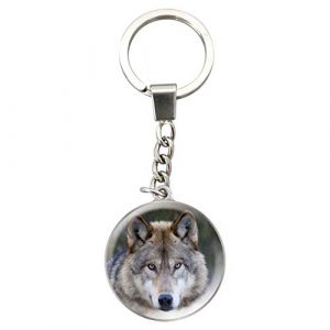 Magnidome Deluxebase Keychains - Loup de Porte-clés Breloque en Verre de Cristal. Porte-clés photo de loup en forme de dôme avec une chaîne en acier inoxydable (DELUXEBASE, neuf)