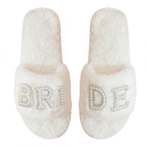 Mari&eacute;e Pantoufles,Cadeau Doux Bridal Bridal Slippers White Pearl Antid&eacute;rapants de Mariage Avec Semelle de 12mm ﻿ (Blanc, Syst&egrave;me Taille Chaussures EU, Adulte, Femme, Alpha/lettres, Moyen, Grand) (AffeGifts FR, neuf)