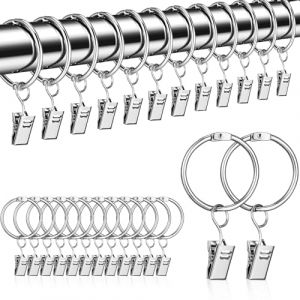 RobLuX 50 Pièces Anneaux Rideaux avec 50 Pièces Pince à Rideaux,Anneaux pour Rideaux de 30 mm de Diamètre Intérieur,Anneaux pour Tringle à Rideaux Adaptés Au Rideau de Douche en Corde à Linge (SJUNJIE, neuf)
