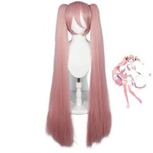 Anime cosplay perruque, longue perruque rose pour les femmes, perruque synth&eacute;tique en queue de cheval, costume de Cosplay Halloween + chapeau perruque (Deklopo EU, neuf)