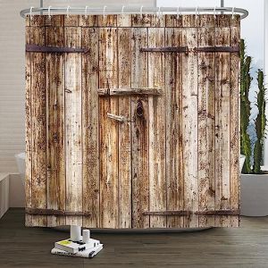SDOTPMT 140x183cm Bois Planche Rideau de Douche Ancien Marron Grange Porte Rideau de Bain Rustique Sol Maison de Ferme Rural Campagne Rideau de Baignoire Polyester pour Salle de Bain avec Crochets (SDOTPMT, neuf)