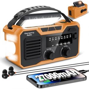 Radio Survie 27000 Mah,RadioSolaire À Manivelle FM/Am, RadioDynamo avec Alarme Sos avec Lampe, RadioA Pile Survie Peut Charger Un Téléphone Portable Et Lecture Bluetooth (Orange) (SZZHFAGE, neuf)