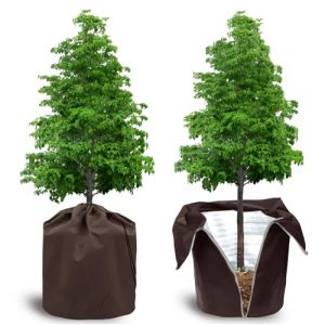 GOEDCH Couverture de Plante d'hiver: Lot de 2 Housses de Protection en Pot pour Plantes, Sac de Protection pour Pot de Fleur, Sac Isolant pour Plante en Pot avec Cordon de Serrage, 45 * 55cm, Brun (VENIZELOU-EC, neuf)