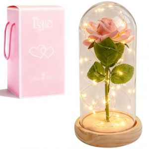 XVZ La Belle et la Bête Rose éternelle - Cadeau pour femme - Rose sous cloche en verre avec LED et support en bois pour mère, épouse ou petite amie pour Noël, la Saint-Valentin ou les anniversaires (Teesa-eur, neuf)