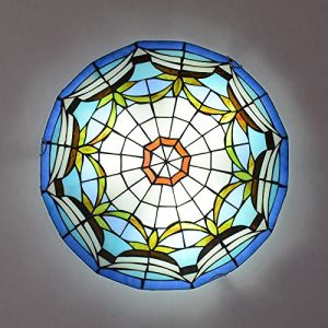 Plafonnier de style Tiffany, Plafonnier en vitrail bleu pour salon Chambre Cuisine Couloir, E27, MAX40W,40cm (jianqing-US, neuf)