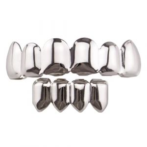 LONGHAO 2 pcs Dents de Hip-Hop,Grilles de Dents de Hip-hop,Ensemble de Dents Style Hip Hop Grillz,Accessories Hip-Hop,avec 2 Barres de Moulage en Silicone de Qualité Alimentaire (argent 1) (Anpaeony, neuf)