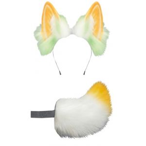 TTYAO REII Ensemble oreilles et queue de lapin en fausse fourrure - Accessoires de costume de lapin en peluche pour fête cosplay, Jaune blanc, taille unique (zli-shop, neuf)