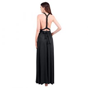 ABEHIK Femme Robe Chic de Soirée en V-col Dress d’Eté sans Manche Longue Robe Rouge Longue de Demoiselle d'honneur Cocktail Mariage Aniversaire Couleur Unie Infinity Dress Noir XS (ZEYANG, neuf)