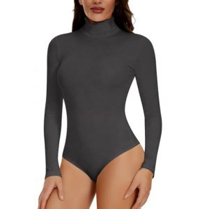 Joyshaper Body &agrave; manches longues &eacute;l&eacute;gant pour femme - Col montant - Chemisier &agrave; manches longues - Combinaison &agrave; manches longues, gris fonc&eacute;, L (Joyshaper Direct FR, neuf)