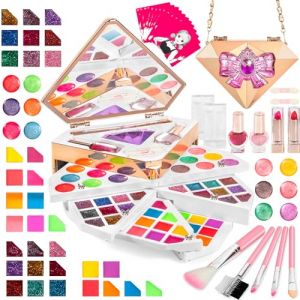 JUQG Jouets de Maquillage pour Enfants, 75 Pcs Coffret Maquillage Fille Diamant, Coffret Cosm&eacute;tique Jouet Lavable, Ensemble de Maquillage pour Enfants avec Lumi&egrave;res et Musique Convient &agrave; 3+ Filles (BAUFALE GROUP S.R.L., neuf)