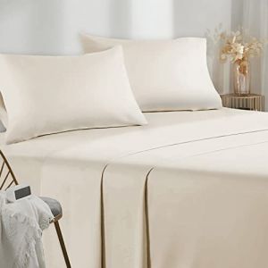 Parure De Lit 120x190/200 3 Pièces en Microfibre - Drap Housse 120x200 cm - Drap Plat 1 Personne 180x280 cm - 1 Taie d'oreiller 50x80 - Haute Qualité -Beige (WANGHOUYUYU, neuf)